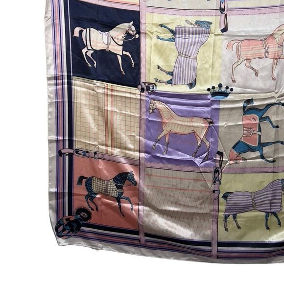 RACE HORSES Equestrian 36" Square Pastel Print Poly Satin Scarf Horse Derby - Picture 6 of 12
